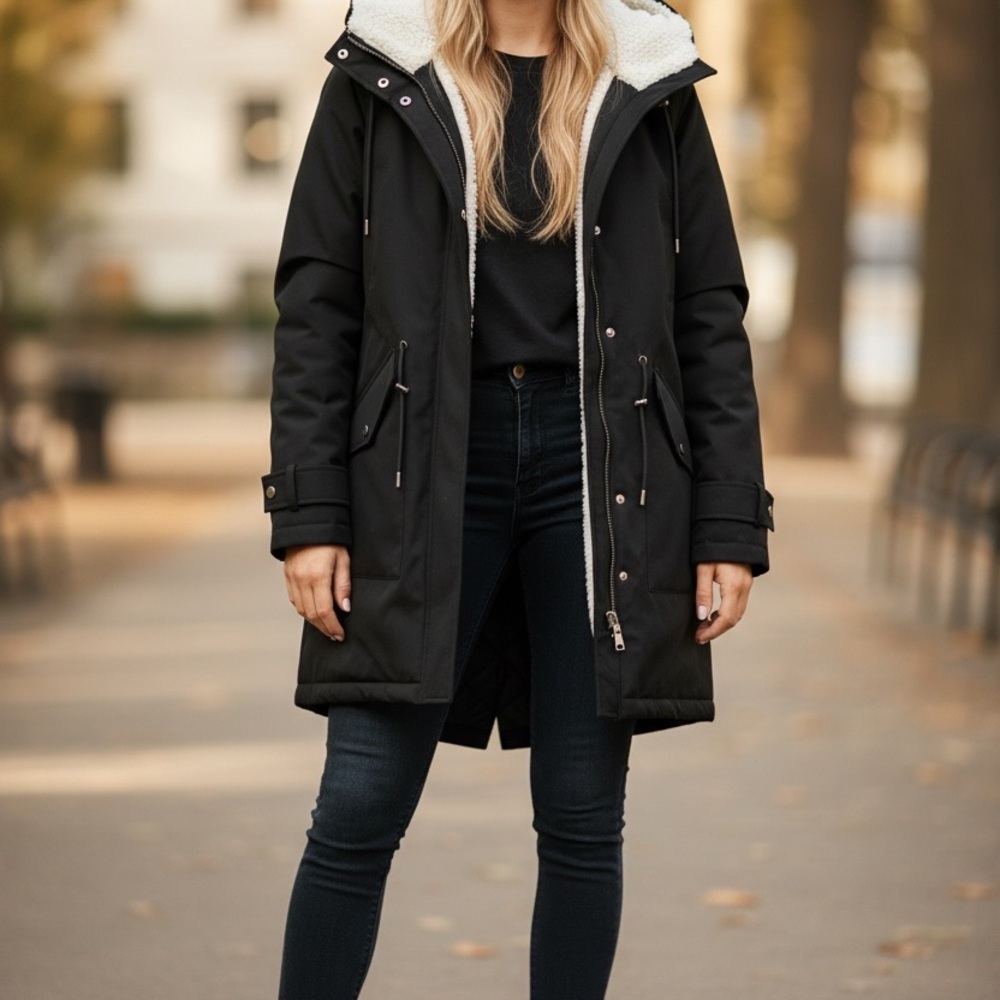 DKNY Black Hooded Ski Jacket
